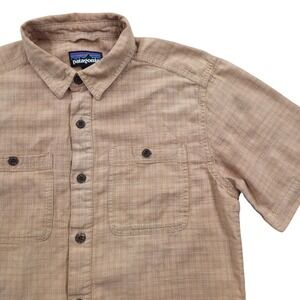 Patagonia Back Step Short Sleeve Button Shirt Hemp Orange Plaid  Mens Small
